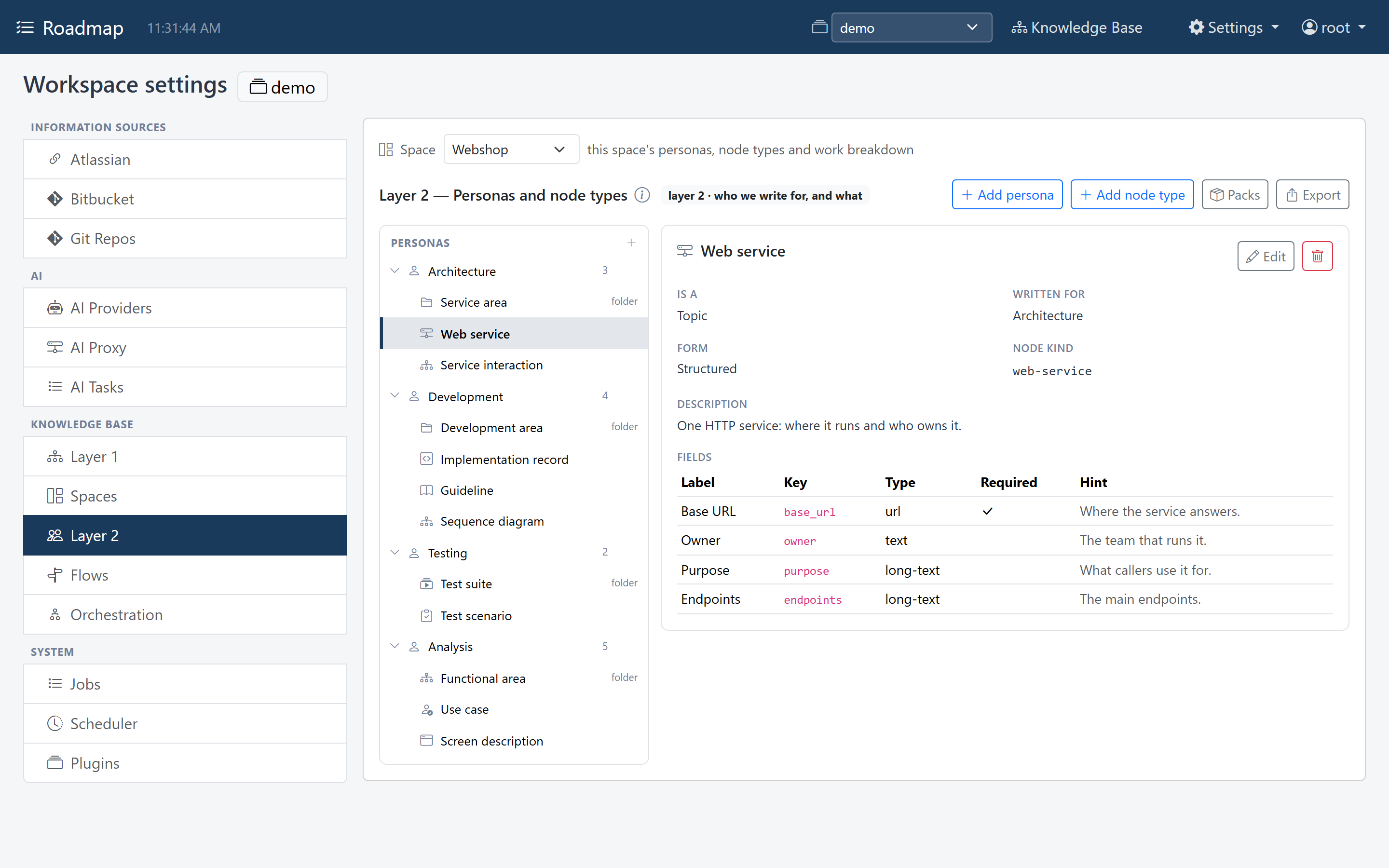 Workspace settings, Knowledge Base, Layer 2